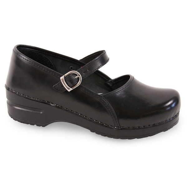 Women's Mary-Jane Clog, Cabrio leather Upper, Polyurethane Outsole, Black, Size 10.5-11 M